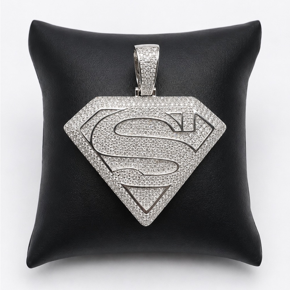 925 Sterling Silver Pave Superman Pendant 3.30CTW MOISSANITE